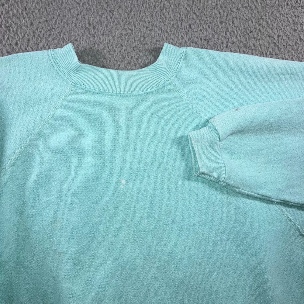 Vintage 90s Tultex Sweatshirt Mens M Teal Retro Blank Raglan Distressed Crewneck